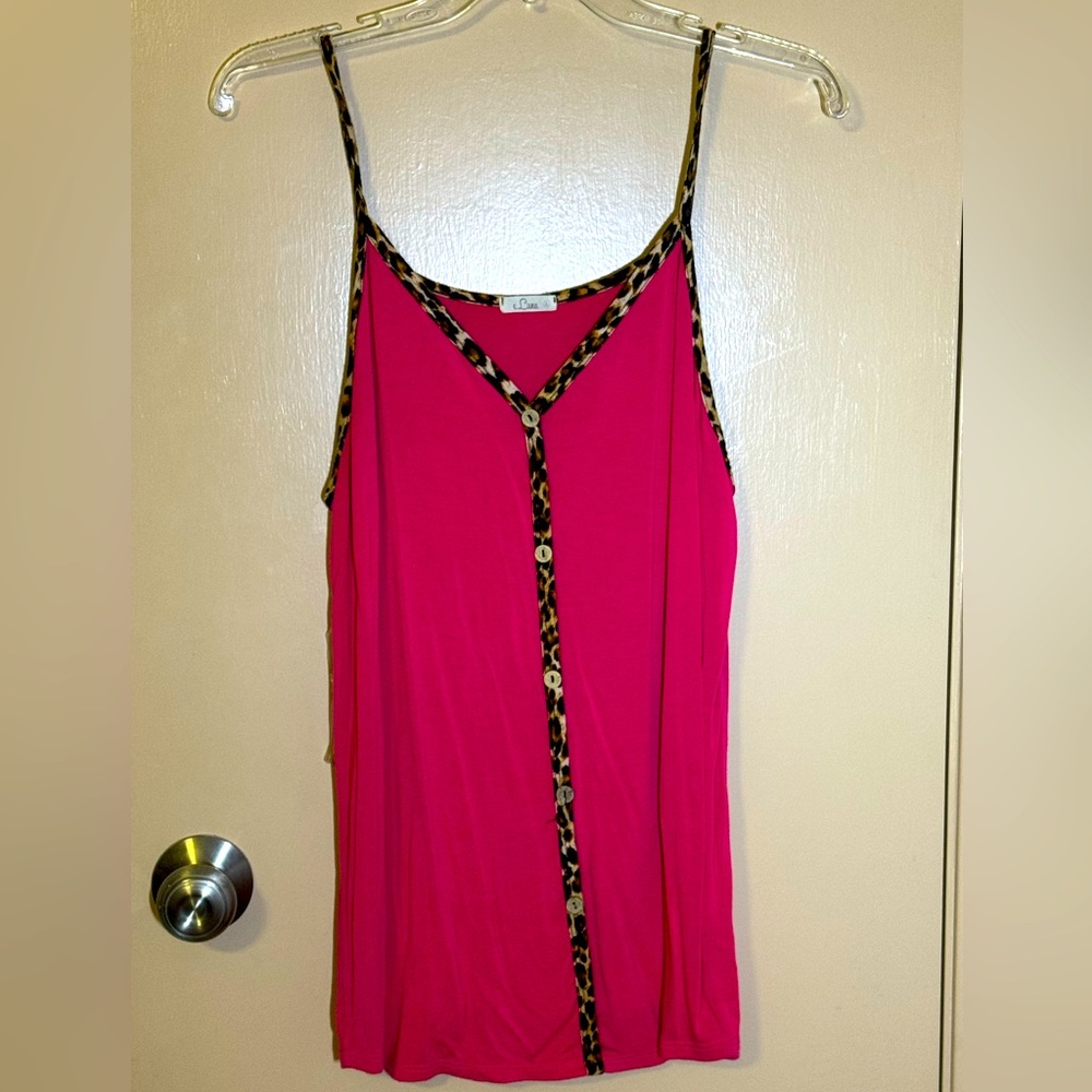 Boutique style leopard and pink tank top